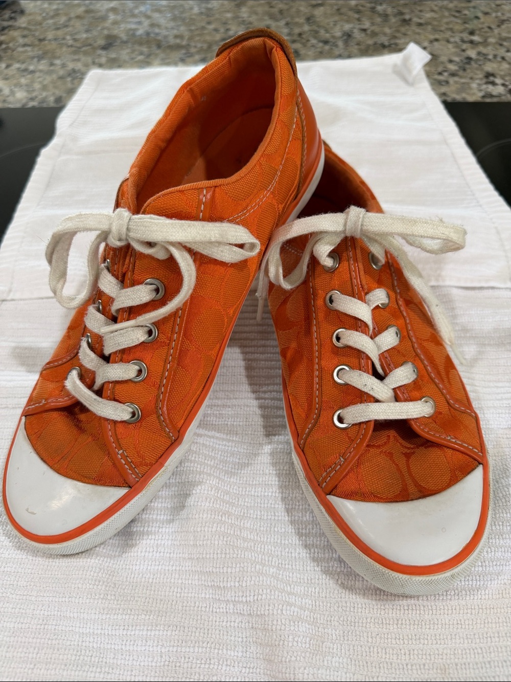 Coach Barrett Orange Signature Canvas Low-Top Sneakers A1076 Sz 10M